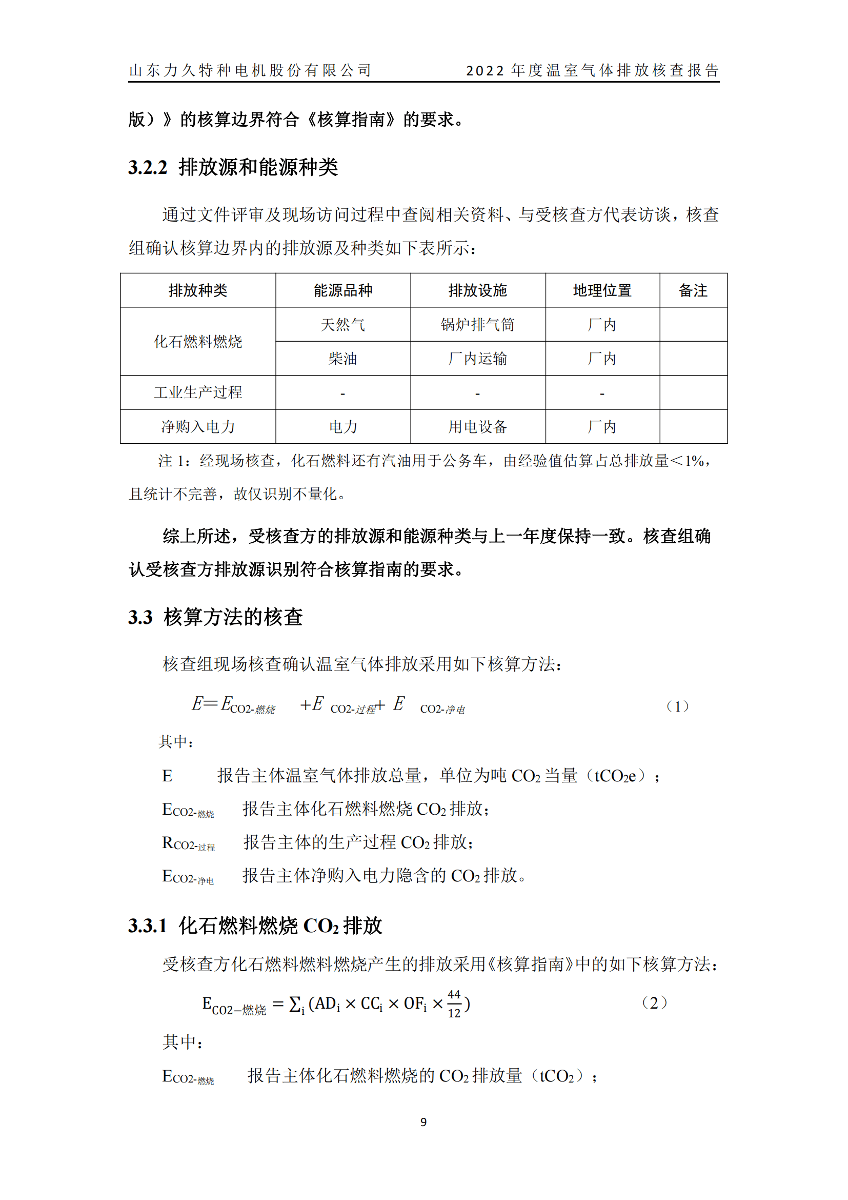 力久電機(jī)溫室氣體排放核查報告